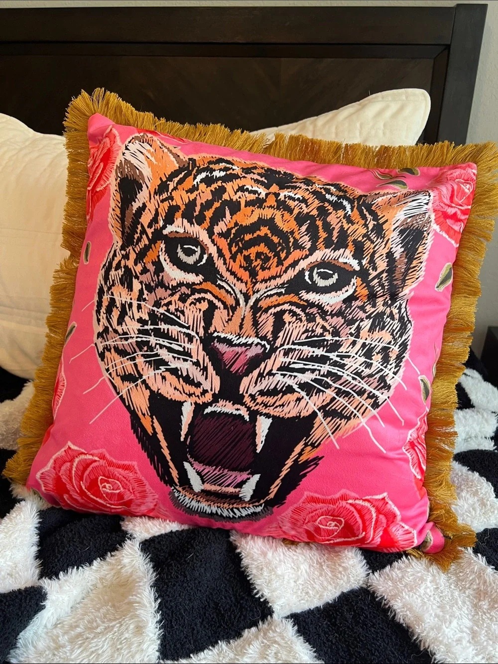Tiger Floral Velvet Throw Pillow Cover
